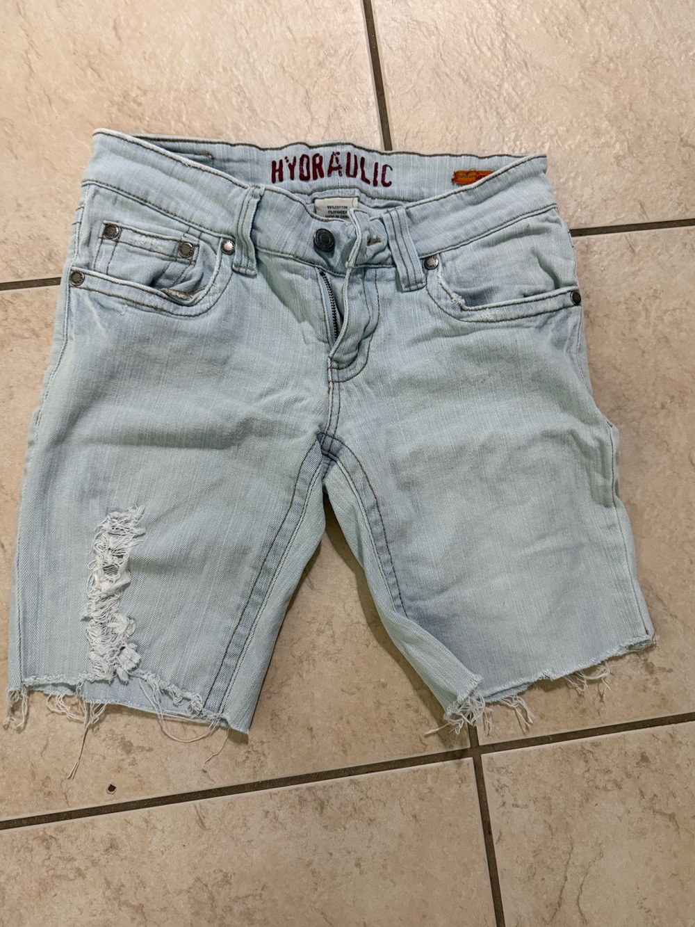 Hydraulic Faded Light Blue Distressed Denim Shorts